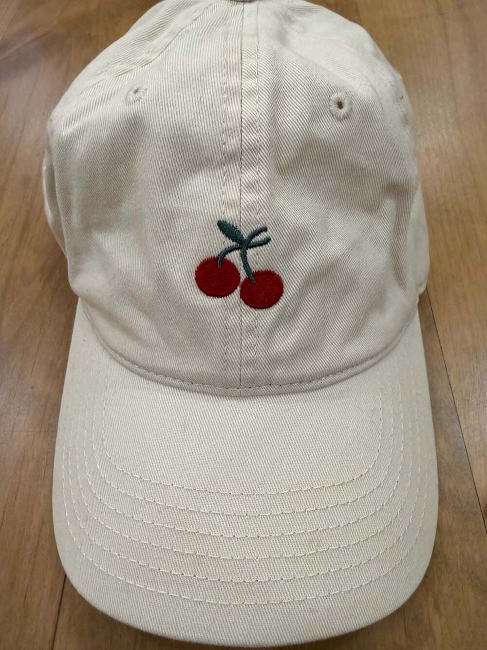 Cherry Embroidered Cream Dad Hat Adjustable NEW